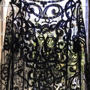Mesh embroidered long sleeve blouse